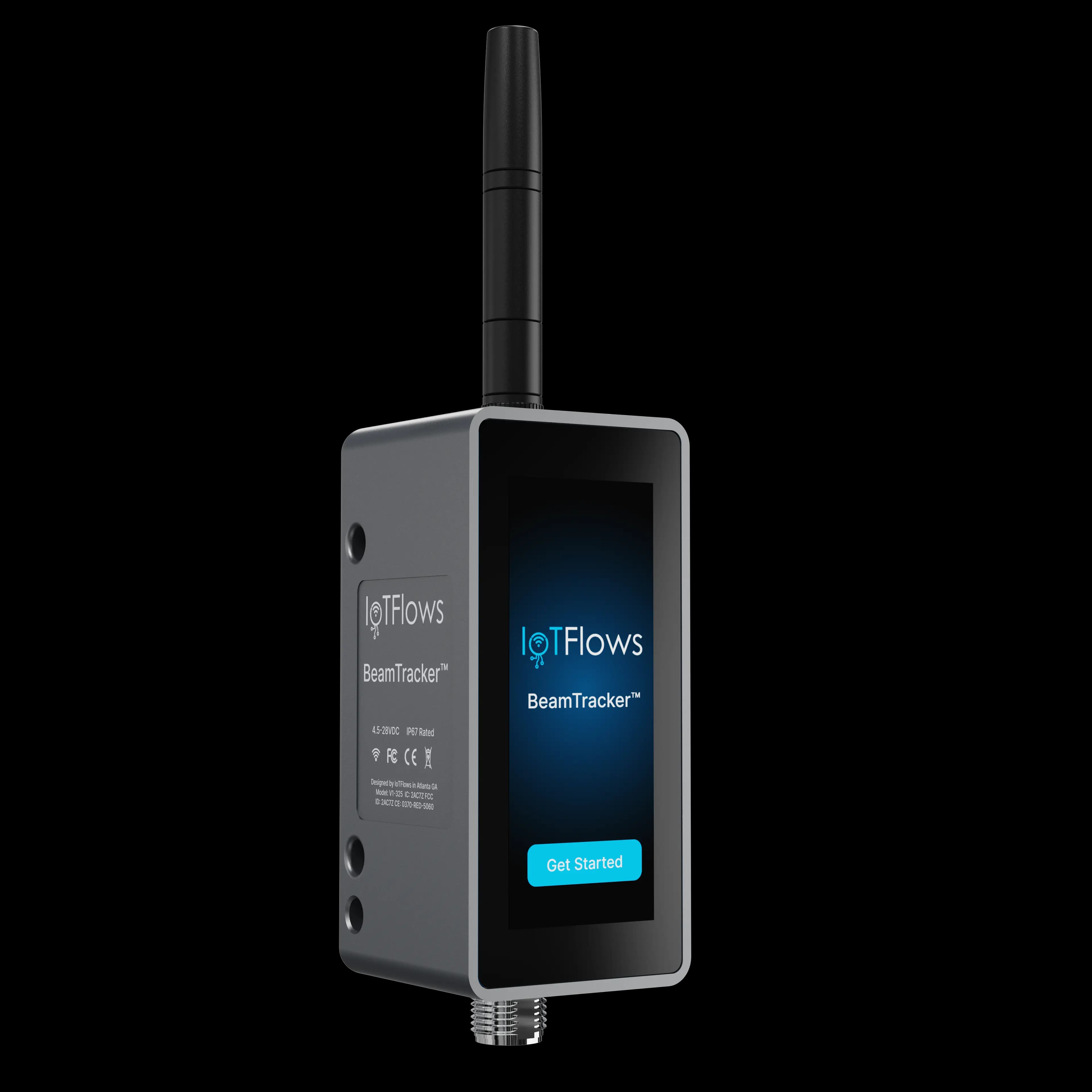BeamTracker, a grey laser part counter with a small touch screen and an antenna.