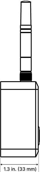 Side view drawing of SenseAi Embedded: the housing is 1.3 in (33 mm) deep